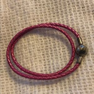 Pink leather pandora wrap bracelet